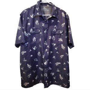 Fly Fishing Shirt Mens L Quick Dry Vented‎ Blue Short Sleeve Gorpcore Nature
